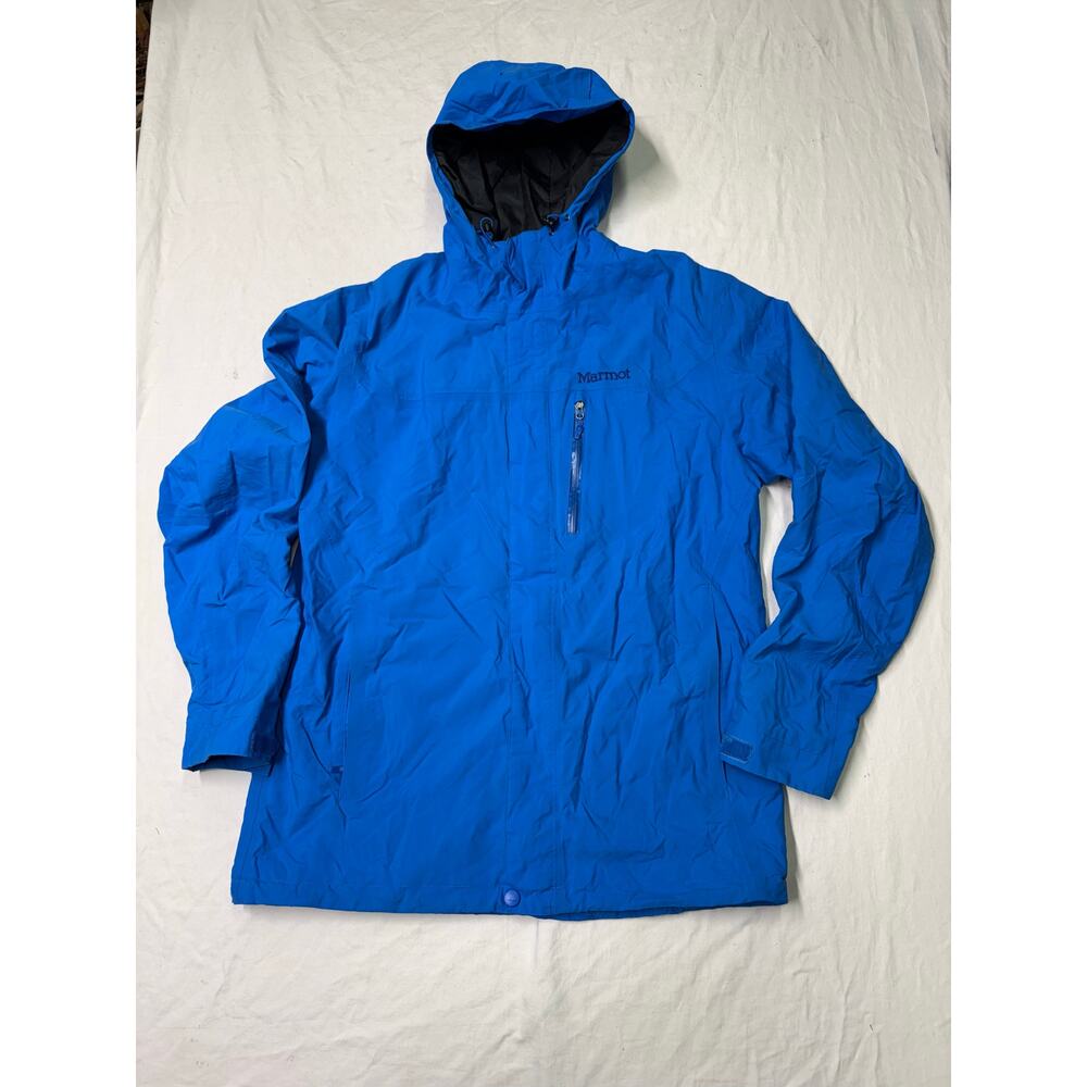 Marmot Jacket windbreaker Mens size M Hooded Waterproof color blue